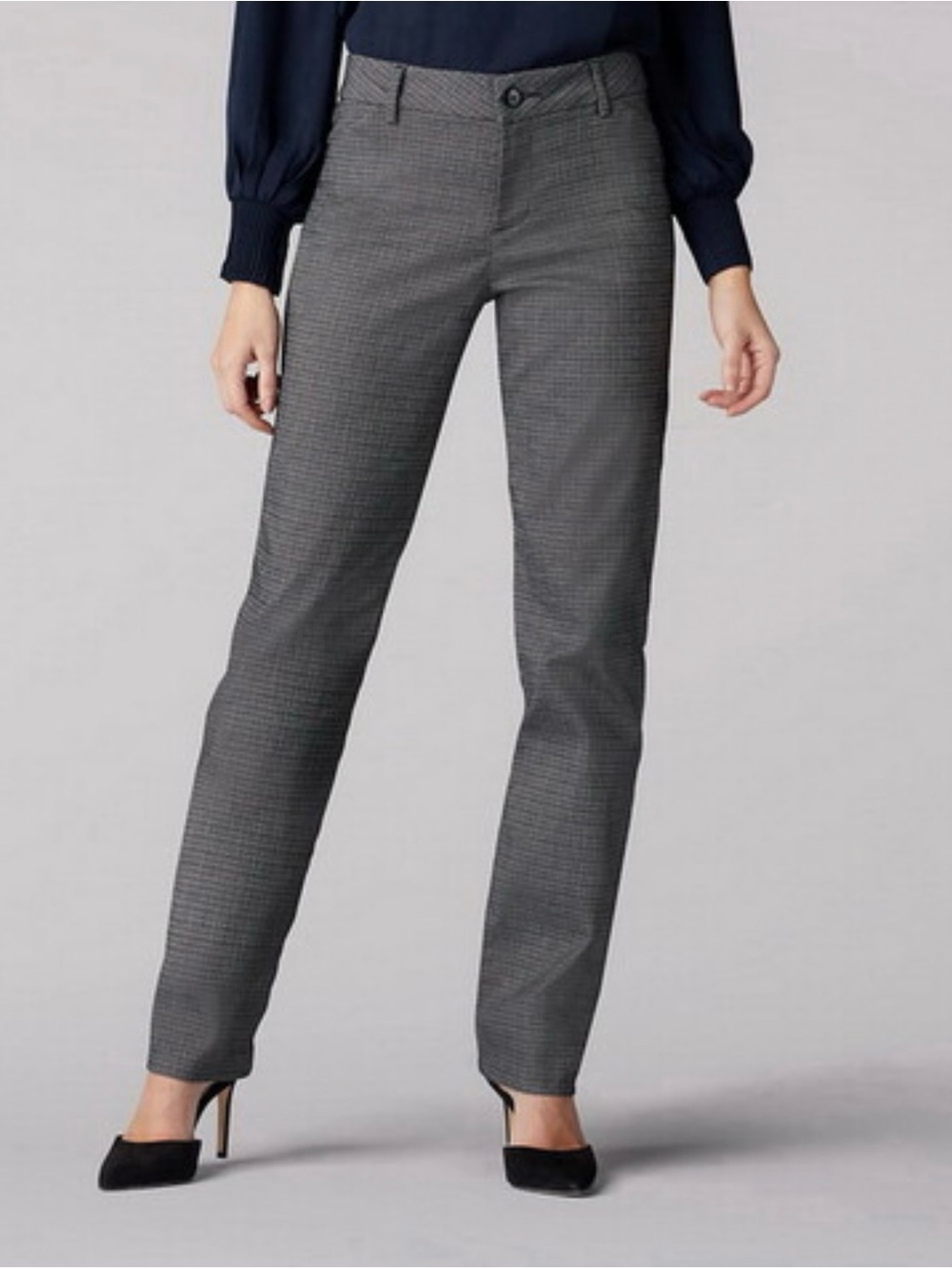 Lee Women's Straight-Leg Dress Pants in Charcoal Gray Plaid